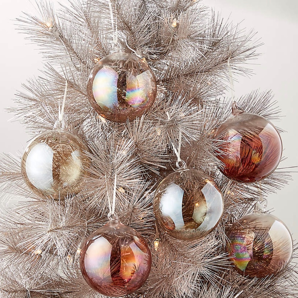 LUSTER IRIDESCENT GLASS CHRISTMAS ORNAMENTS SET OF 6
